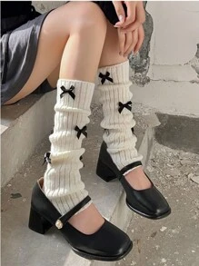 Calentadores de piernas de punto para mujeres, calentadores de piernas blancos estilo ballet con lazo apilado, calentadores de piernas de punto con diseño de elefante, calentadores de piernas de punto amarillo leche sólido, calentadores de piernas de tubo largo aptos para uso diario/al aire libre/citas/fiestas