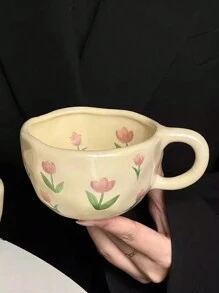 1 件 300 毫升陶瓷杯，韩国花卉图案陶瓷饮料杯，时尚花卉设计咖啡杯，适合饮料、下午茶、办公室、水、咖啡、果汁、日常野餐、客厅、餐厅、厨房、家庭和办公室使用，适合送礼，适合作为送给孩子的礼物，派对回学校的礼物 - 彩色 - 查看 7