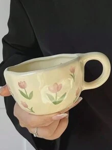 1 件 300 毫升陶瓷杯，韩国花卉图案陶瓷饮料杯，时尚花卉设计咖啡杯，适合饮料、下午茶、办公室、水、咖啡、果汁、日常野餐、客厅、餐厅、厨房、家庭和办公室使用，适合送礼，适合作为送给孩子的礼物，派对回学校的礼物 - 彩色 - 查看 10