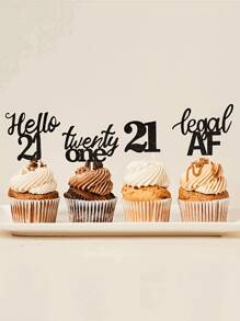 12PCS/24pcs 21st Birthday Cupcake Toppers Legal Hello 21 Twenty One Cupcake Picks 21st Birthday Cake Decorations Supplies Black - Black - View 4