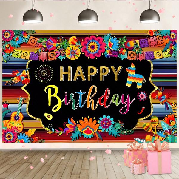 1 pezzo Telo decorativo messicano floreale colorato per festa di compleanno, tappezzeria per tavolo torta, decorazione sala festa, sfondo studio senza alimentazione, dimensioni 210x150/150x100/100x75 cm