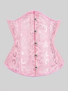 Vintage Jacquard Lace-Up Back Fishbone Corset Bustier Top, Fashionable Outerwear Waist Cincher Bodysuit, New Year Party, Valentine's Day, Holiday Tops, St. Patrick's Day Outfit, Halloween Costume