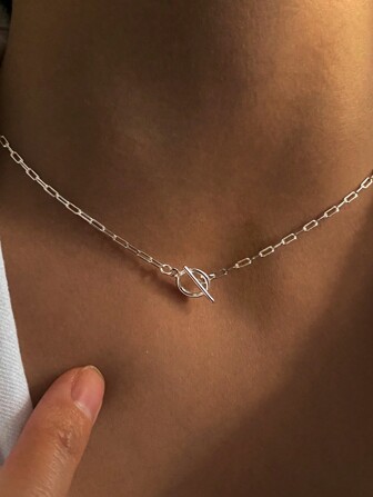 1PC S925 Sterling Silver Minimalist Loop Chain Necklace Short Chain, 38cm OT Choker For Women 42cm Short Chain Necklace Jewelry ,Daily Wear Girls Daily Dress,Gifts Send To Mother, Send To Sisters, Send To Girlfriend