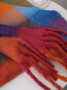 1pc Multicolor Plaid Dopamine Versatile Casual Scarf For Women - Blue Orange Red - View 3