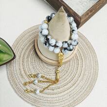 1pc Men's Classic Elegant Round Bead Glass Bracelet With Rhombic Tassel, Suitable For Daily Wear