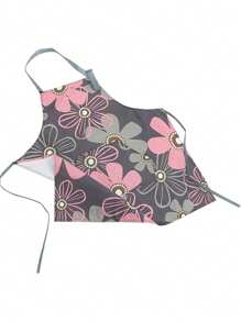 Delantal impermeable y a prueba de aceite con estampado de flores en color gris oscuro, 1 pieza con diseño colgante, cuello ajustable, sin mangas, resistente al desgaste, para usar en la cocina, el comedor, la jardinería y la repostería
