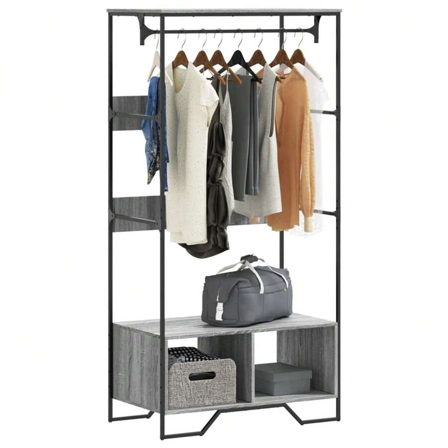 Stylish Grey Engineered Wood Wardrobe 980 Cm Modern Storage Solution For Bedroom - Grey - View 1