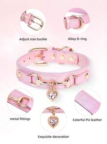 全新 1 件 PU 皮革精致宠物狗项圈，优质皮革面料和合金配件。漂亮的宝石装饰。 - 彩色 - 查看 3