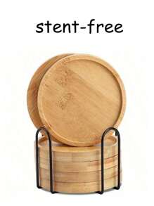 6 件装竹杯垫套装（不含支架）适用于咖啡桌、盆栽木质杯垫、办公桌保护、乔迁礼物、方形/圆形竹杯垫适用于花盆、饮料托盘、办公桌盆栽植物保护、家庭办公室装饰