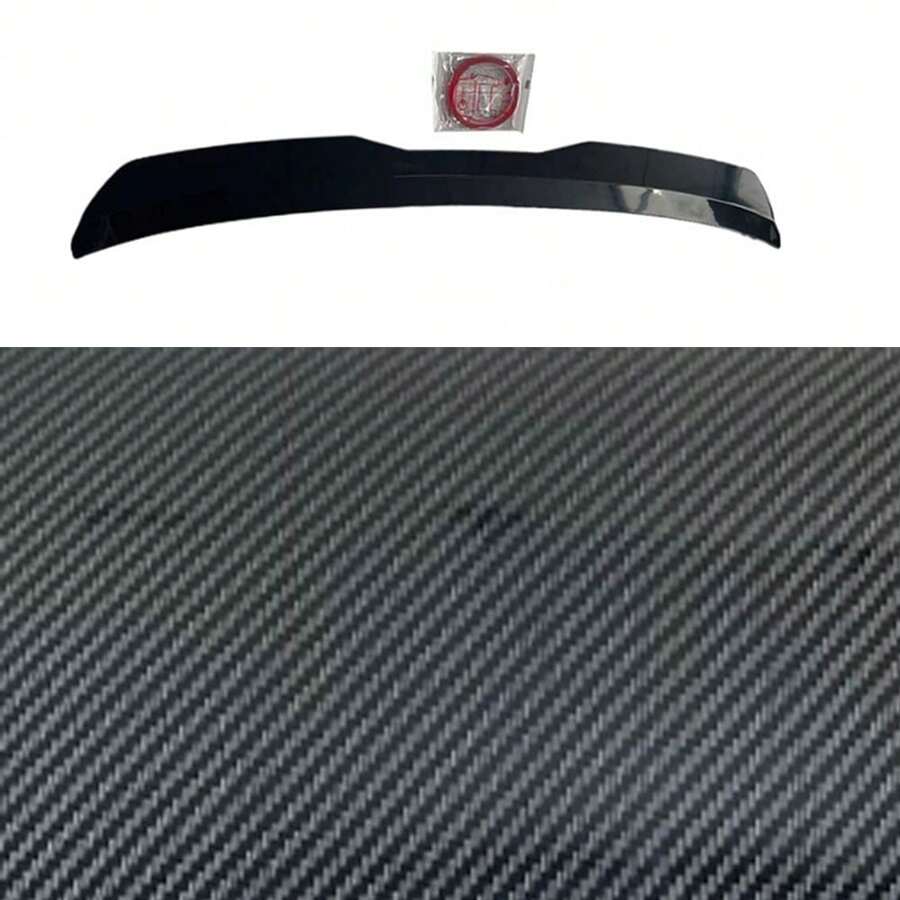 1pc Car Rear Wing Trim Paste Type Trunk Tail Spoiler With Adhesive Tape Modified Parts (Single Side Over 60cm) - Carbon Fiber Pattern Black - View 1