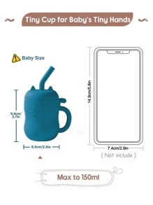 1 pezzo 150ml/5oz Tazza con cannuccia portatile per bambini, tazza con beccuccio per bambini piccoli con cannuccia in silicone e manico, materiali ideali per l'alimentazione dei neonati - Blu - Visualizzare 5