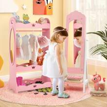 Homasis Kids Jewelry Cabinet Standing Children Jewelry Organizer W/ Full-Length Mirror Pink - 粉色 - 查看 5