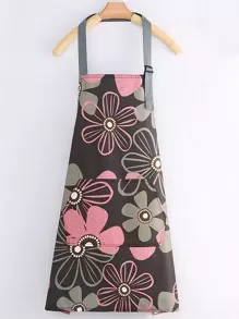 Delantal impermeable y a prueba de aceite con estampado de flores en color gris oscuro, 1 pieza con diseño colgante, cuello ajustable, sin mangas, resistente al desgaste, para usar en la cocina, el comedor, la jardinería y la repostería