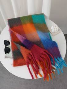 1pc Multicolor Plaid Dopamine Versatile Casual Scarf For Women - Blue Orange Red - View 2