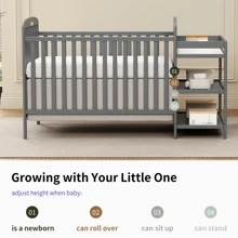 Goldzone 3-In-1 Convertible Baby Crib With Changing Table Combo, Wood Full Size Baby Crib Turn Into Toddler Bed And Daybed With Storage Space For Nursery Furniture, 3 Mattress Height Settings - 風暴灰 - 查看 8