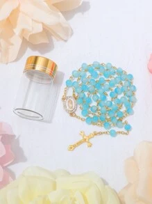 KOMI 1 件多色手工串珠祈祷珠项链，带水晶水钻，圣母玛利亚吊坠礼物