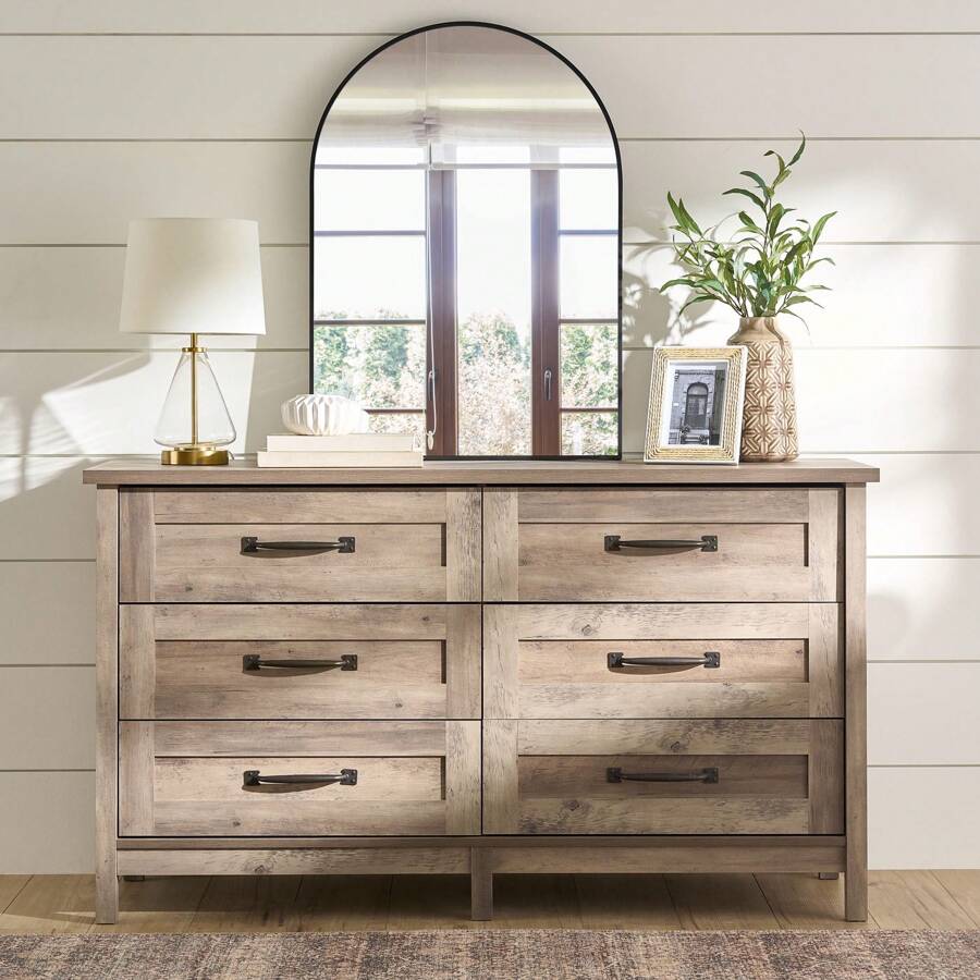 Cómoda Moderna de Granja de 6 cajones de Better Homes & Gardens, acabado rústico blanco, nuevas llegadas - Gris - Ver 1