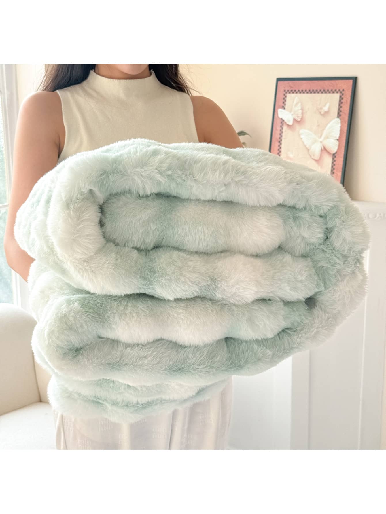 1pc Super Soft & Smooth Double-Layer Rabbit Fur Plush Blanket, Providing Cozy And Comfortable Experience