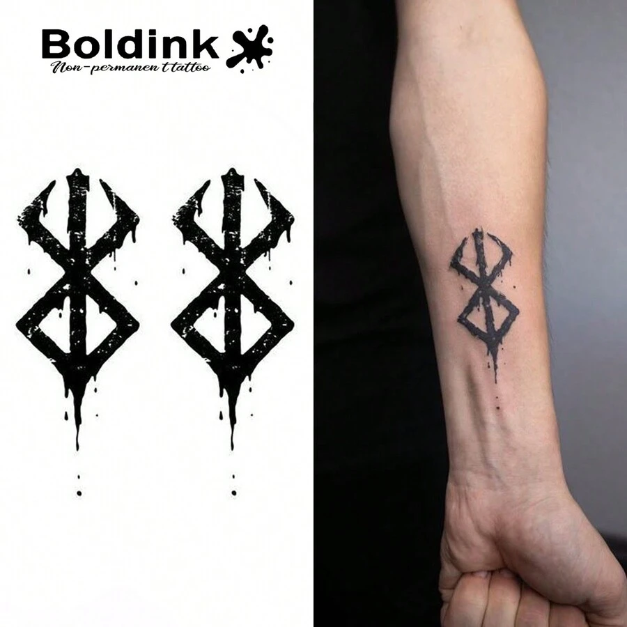 Boldink 的非永久性纹身技术 - 灵感来自战士设计,外观自然逼真,适合初学者,纹身效果真实,防水,使用方便,持续时间 1-2 周,享受纹身体验 - 黑色 - 查看 1