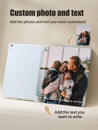 Anpassat foto & text IPad-skyddsfodral, kompatibelt med Samsung Tab Tab S7/S8 11 tum, Tab S8 11 tum, IPad 10:e generationen, IPad 10.2", IPad 9.7", Stöder Sleep/Wake, Inbyggd pennfack, MDIY-present till Familj, par, husdjur, barn, födelsedag, semester