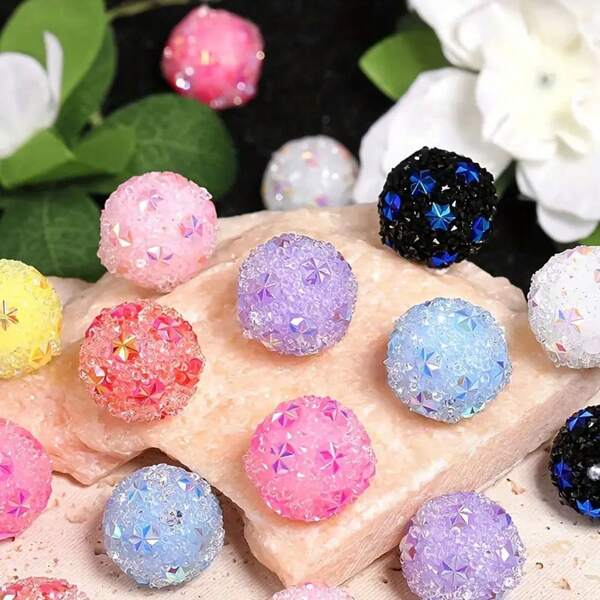 10 Stücke gepackt mit 16 mm Candy Jelly Harz Perlen mit Strass, Schneeflocken Design geeignet für DIY Halsketten, Ohrringe und handgemachte Stifte