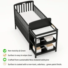 Goldzone 4-In-1 Convertible Baby Crib, Toddler Bed, Daybed With Changer, 3 Heights, Solid Pine Wood, Nursery Furniture & Stuff For Newborn - Black - View 6
