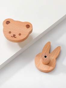 2 Peças Maçanetas para Gavetas, Decoração de Madeira Estilo Coelho/Urso, Ferragem para Móveis de Armário, Guarda-roupa, Cômoda