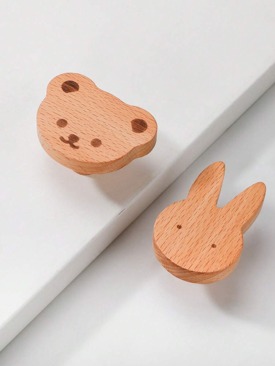 2 Peças Maçanetas para Gavetas, Decoração de Madeira Estilo Coelho/Urso, Ferragem para Móveis de Armário, Guarda-roupa, Cômoda