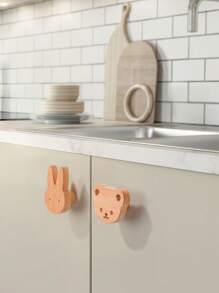 2 Peças Maçanetas para Gavetas, Decoração de Madeira Estilo Coelho/Urso, Ferragem para Móveis de Armário, Guarda-roupa, Cômoda