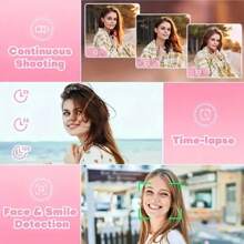 Digital Camera  Newest FHD 1080P 44MP Cameras For Photography, Point And Shoot Digital Camera For Kids With 32GB Card, 16X Zoom, Anti-Shake, Compact Small Travel Camera For Girls Boys Teens Kids - Pink - View 3
