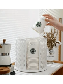 Space-Saving 360° Rotating Paper Cup Dispenser - PS Plastic, Black & White, Detachable Design With Ventilation Grid - Perfect For Coffee Cups In Kitchen Or Office - Multicolor - View 2