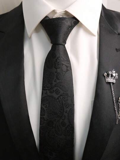 1pc Men Paisley Floral Necktie, 8cm Width, Suitable For Festivals, Weddings, Work Men Necktie