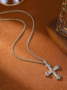 1pc Luxo Grande Tamanho Vintage Cobre Metal Galvanizado Ouro Cruz Pingente Colar, Unissex, Adequado Para Vida Diária, Casamento E Festa, Pode Ser Usado Sozinho Ou Em Camadas, Também Pode Ser Dado Como Um Presente. Vem Com Bolsa De Flanela