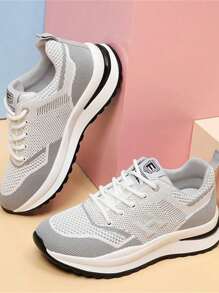 Tenis Damas Blancos,Mujeres de Malla Transpirable Zapatos Casuales de Tenis, Zapatos de Senderismo de las Mujeres, Las Cuñas de las Mujeres, Zapatos de Lentejuelas de las Mujeres, Moda Deportiva Zapatos de las Niñas - Gris Claro - Ver 2