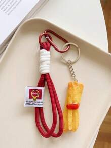 1pc Simulatie Voedsel Hanger, Decoratieve Sleutelhanger Inclusief Sushi, Rijstbal, Chips, Gebakken Kip, Gebakken Ei, Handgemaakt Touw, Mode Accessoire Voor Tas, Telefoon, Camera, Unisex Klein Cadeau