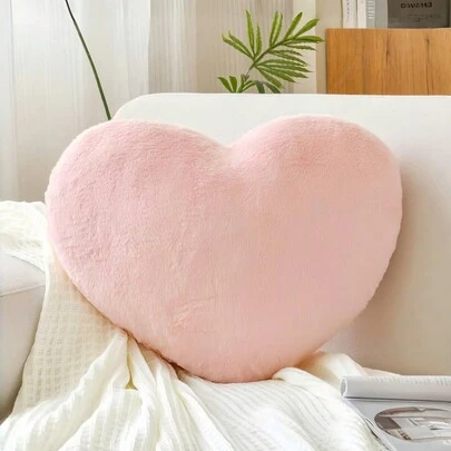 心形枕头，柔软可爱的仿兔毛心形枕头，适合春夏季卧室沙发和床，母亲节送给妈妈的温馨礼物，浅粉色