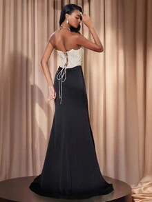 BluePlum Nova chegada preto espinha de peixe plissado alça lantejoulas sem mangas feminino noite festa vestido elegante alta fenda formal baile de formatura vestido de convidado de casamento, para formatura, jantar