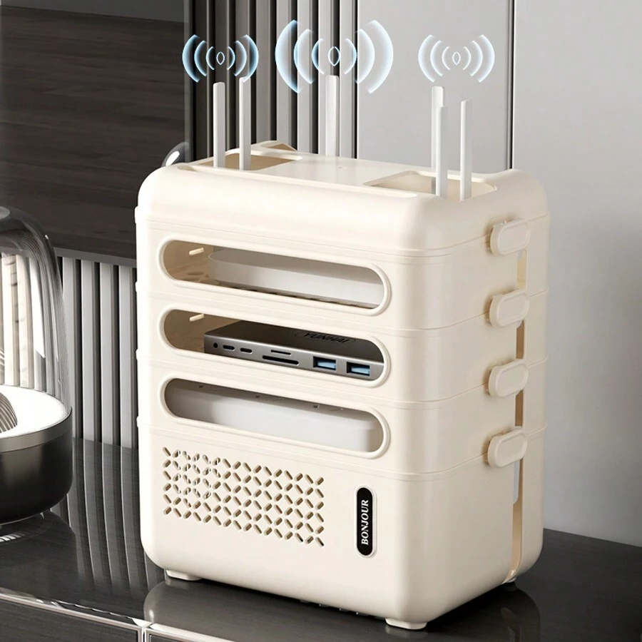Desktop WiFi Router Storage Box, Wireless Router Shelf Decorative Living Room Set-Top Box For Office Home Computer Desk Cable ManagementBox - Multicolor - View 1