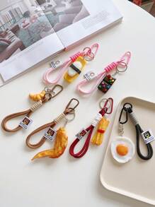 1pc Simulatie Voedsel Hanger, Decoratieve Sleutelhanger Inclusief Sushi, Rijstbal, Chips, Gebakken Kip, Gebakken Ei, Handgemaakt Touw, Mode Accessoire Voor Tas, Telefoon, Camera, Unisex Klein Cadeau