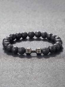 2pcs Minimalist Couple Bracelets Set, Natural Black Volcanic Lava Stone & Matte White Turquoise Dumbbell Beaded Bracelet, Unisex Fitness Weight Bar Beaded Bracelet, Elegant Gift For Family, Friends, Girlfriend/Boyfriend - Multicolor - View 4