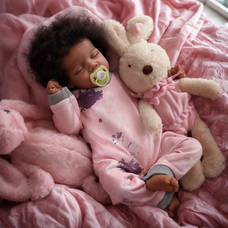 BABESIDE -17Inch Baby-Soft Body & Curls Realistic Newborn Baby Dolls Lifelike Reborn Baby Dolls Black African American Real Life Baby Dolls Cloth Body With Gift Box For Kids Age 3
