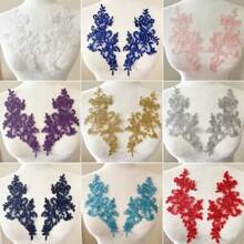 2PCS White Black Red Blue 3D Flower Fabric Appliques Embroidered Gown Collar Sew On Patches For Wedding Decoration Dress DIY Exquisite Wedding Headgear Lace Applique Lace Decorated Dress DIY Lace Accessories