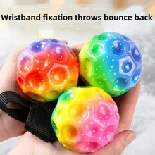 1pc PU Space Ball, Ultra-High Bounce Space Ball, Indoor And Outdoor Pressure Reducing Interactive Racket, Improves Hand Eye Coordination, Sensory Ball - Multicolor - View 2