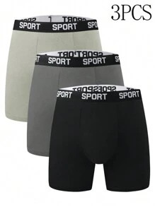 3 piezas de ropa interior larga y ajustada para hombres con esquinas planas - suave, ligera, adecuada para deportes de primavera y uso casual diario, ropa interior larga para fitness y boxeo, adecuada para participar en diversas actividades al aire libre.