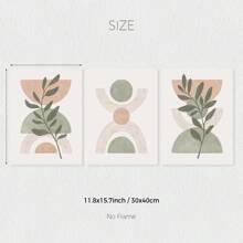 Set Of 3 Peach Green Boho Botanical Wall Arts Print, Sage Green Mid Century Print, Sage Green Canvas Posters, Natural Minimalist Wall Decor, Spring Decor, Artwork For Living Room, Bedroom, Cafe, Bar, Office, Hallway, Home And Room Decoration, Unframed Gifts Birthday Graduation