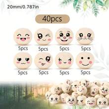 40 Stücke 8 Stile Holzperlen mit Gesicht 20 mm/0,78 Zoll lächelndes Gesicht runde Holzperle mit Loch für DIY Basteln Handwerks Schlüsselanhänger