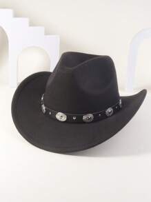 1pc Unisex Round Circle Leather Belt Cowboy Hat, Appropriate For Everyday Use - Silver Ring Tipped Hat - View 18