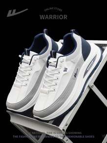 WARRIOR 1 Pair Men's Sports Style Front Lace-Up Mesh Casual Shoes, Non-Slip Soft Bottom Versatile Lightweight Breathable Color Blocking Low-Top Outdoor Sneakers