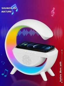 1 件新款创意 G 形智能床头灯，带音乐节奏智能 LED RGB 小夜灯、创意扬声器、无线手机充电器三合一智能无线充电灯、装饰灯、酒吧氛围灯、七彩 RGB 小夜灯、室内/室外卧室客厅瑜伽游戏，送给家人和朋友的最佳礼物 - 白色 - 查看 3