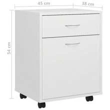 White Rolling Cabinet 44 Cm Durable Engineered Wood Storage Solution With Wheels Modern Design For Home And Office Use - White - View 7